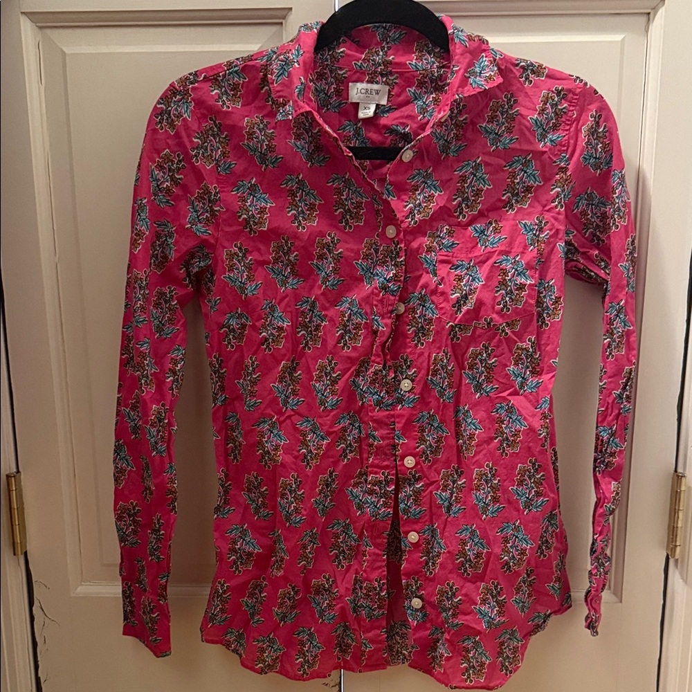 J. Crew Pink Floral Long Sleeve Shirt